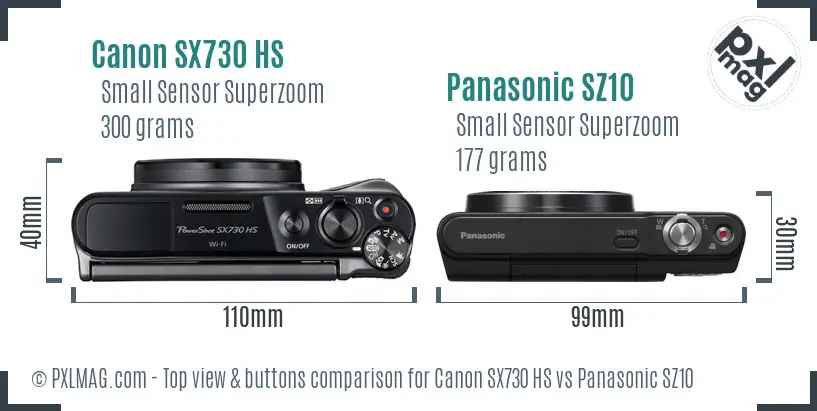 Canon SX730 HS vs Panasonic SZ10 top view buttons comparison