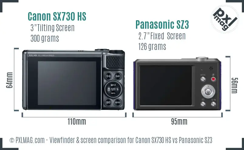 Canon SX730 HS vs Panasonic SZ3 Screen and Viewfinder comparison