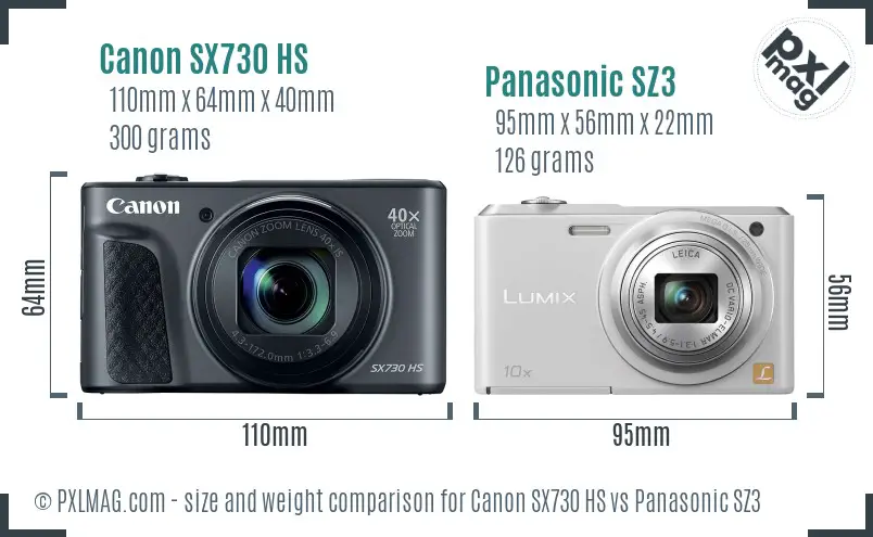 Canon SX730 HS vs Panasonic SZ3 size comparison