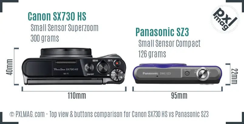 Canon SX730 HS vs Panasonic SZ3 top view buttons comparison