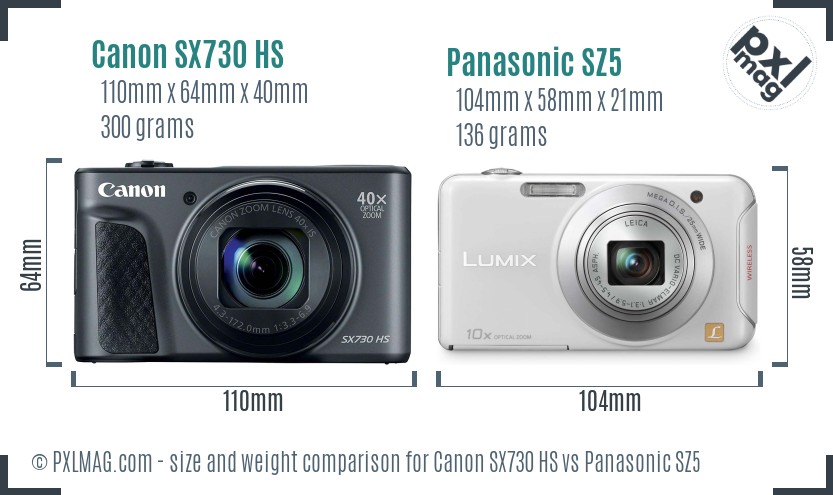 Canon SX730 HS vs Panasonic SZ5 size comparison Canon SX730 HS vs Panasonic SZ5 size comparison