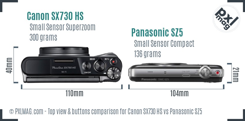 Canon SX730 HS vs Panasonic SZ5 top view buttons comparison