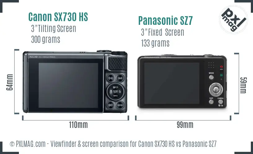 Canon SX730 HS vs Panasonic SZ7 Screen and Viewfinder comparison