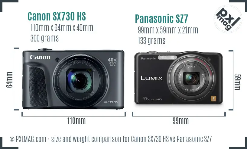 Canon SX730 HS vs Panasonic SZ7 size comparison