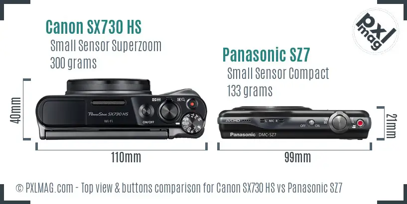 Canon SX730 HS vs Panasonic SZ7 top view buttons comparison