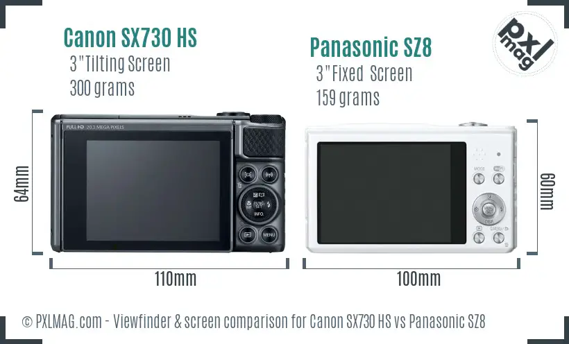 Canon SX730 HS vs Panasonic SZ8 Screen and Viewfinder comparison