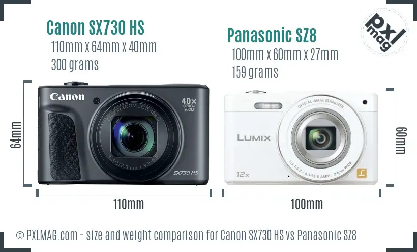 Canon SX730 HS vs Panasonic SZ8 size comparison
