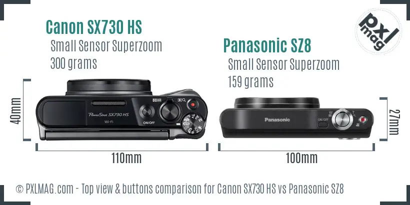 Canon SX730 HS vs Panasonic SZ8 top view buttons comparison