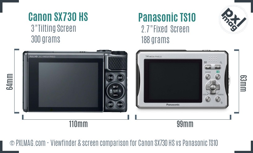 Canon SX730 HS vs Panasonic TS10 Screen and Viewfinder comparison