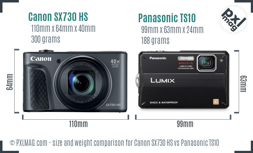 Canon SX730 HS vs Panasonic TS10 size comparison