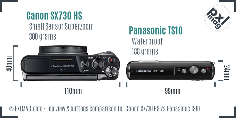 Canon SX730 HS vs Panasonic TS10 top view buttons comparison