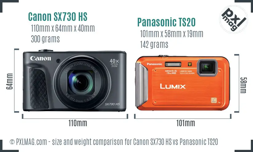 Canon SX730 HS vs Panasonic TS20 size comparison Canon SX730 HS vs Panasonic TS20 size comparison