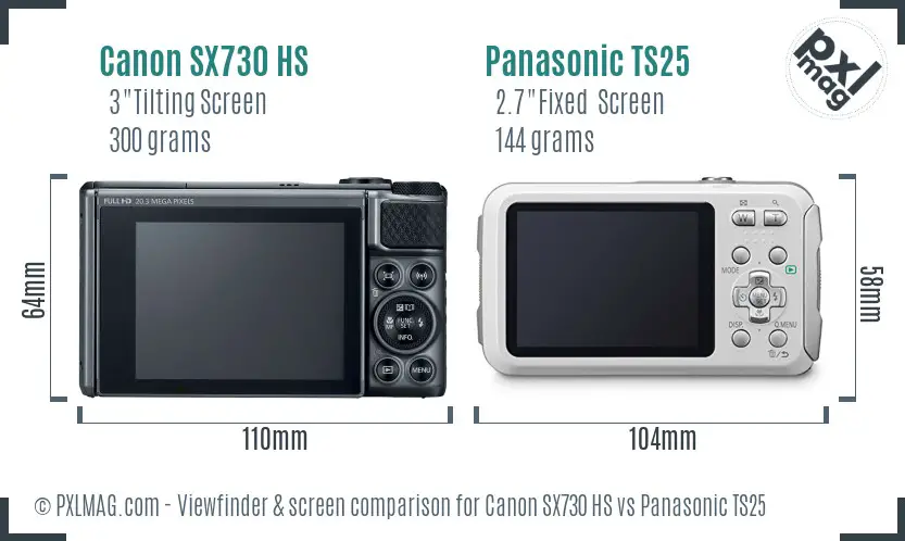 Canon SX730 HS vs Panasonic TS25 Screen and Viewfinder comparison