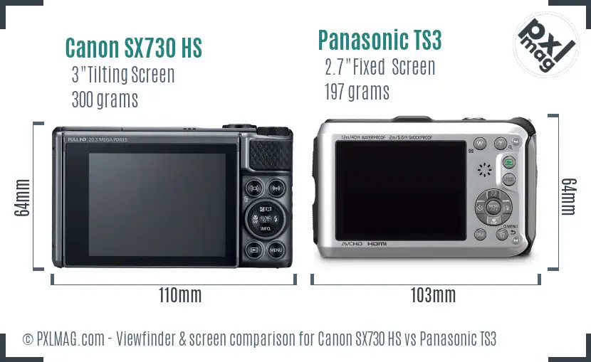 Canon SX730 HS vs Panasonic TS3 Screen and Viewfinder comparison