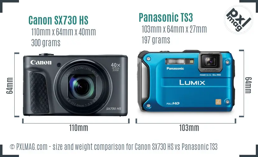 Canon SX730 HS vs Panasonic TS3 size comparison
