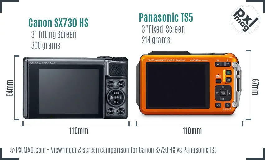 Canon SX730 HS vs Panasonic TS5 Screen and Viewfinder comparison