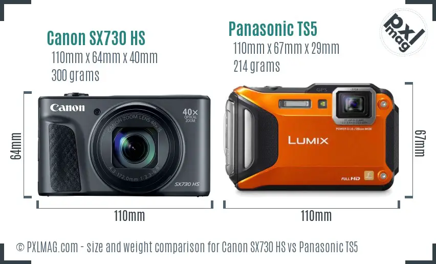 Canon SX730 HS vs Panasonic TS5 size comparison