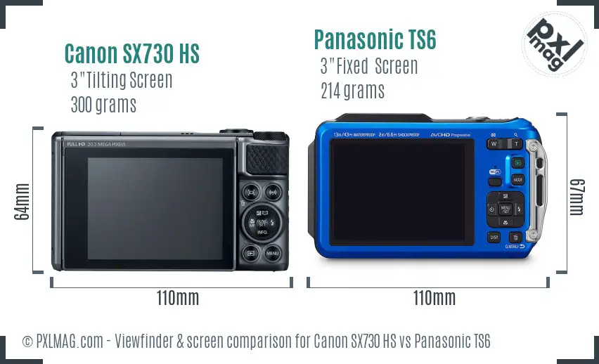 Canon SX730 HS vs Panasonic TS6 Screen and Viewfinder comparison