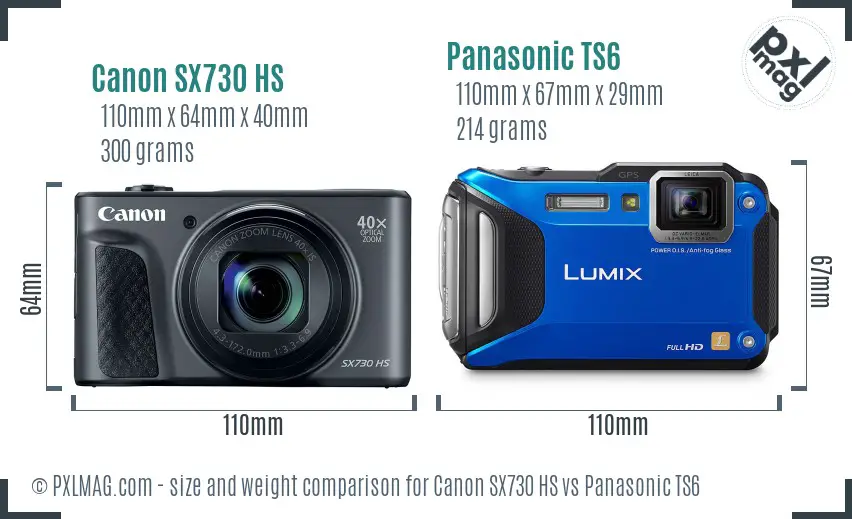 Canon SX730 HS vs Panasonic TS6 size comparison
