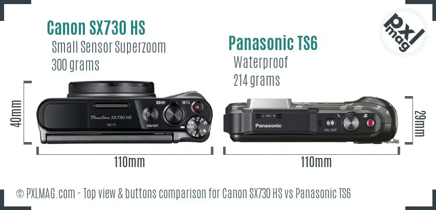 Canon SX730 HS vs Panasonic TS6 top view buttons comparison