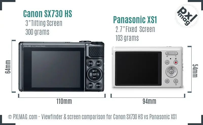 Canon SX730 HS vs Panasonic XS1 Screen and Viewfinder comparison