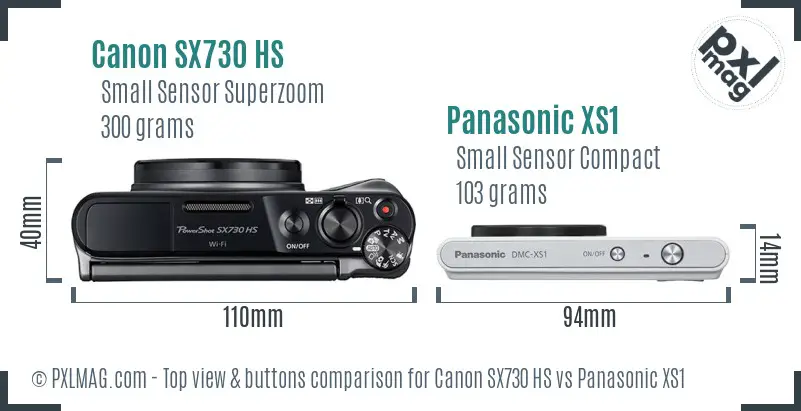 Canon SX730 HS vs Panasonic XS1 top view buttons comparison