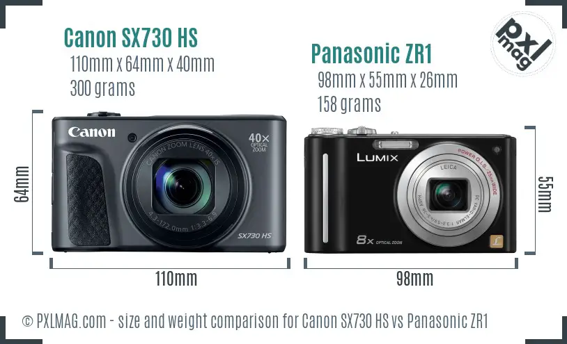 Canon SX730 HS vs Panasonic ZR1 size comparison Canon SX730 HS vs Panasonic ZR1 size comparison