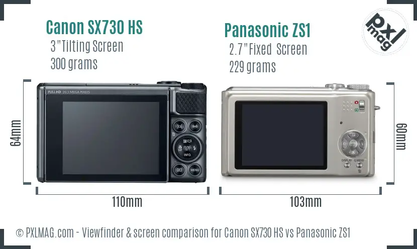 Canon SX730 HS vs Panasonic ZS1 Screen and Viewfinder comparison