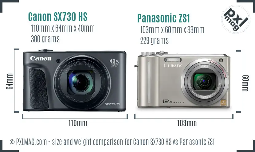 Canon SX730 HS vs Panasonic ZS1 size comparison