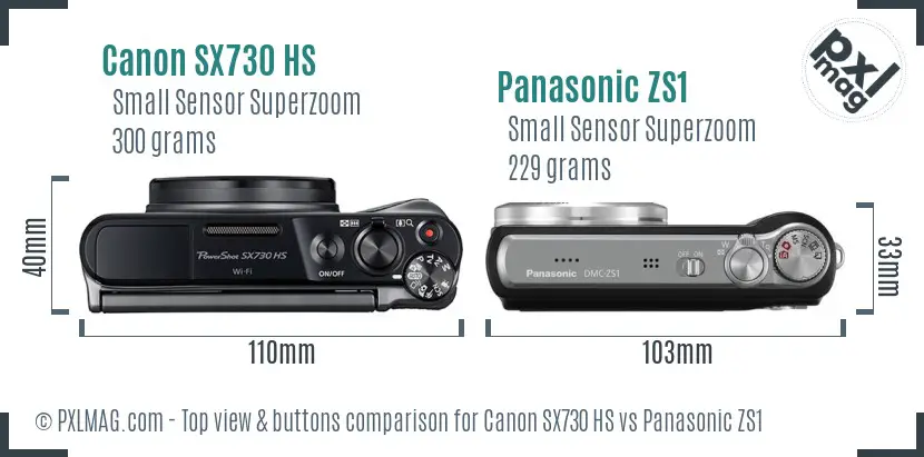 Canon SX730 HS vs Panasonic ZS1 top view buttons comparison