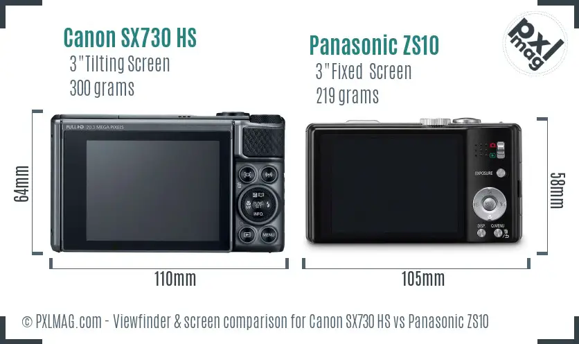 Canon SX730 HS vs Panasonic ZS10 Screen and Viewfinder comparison