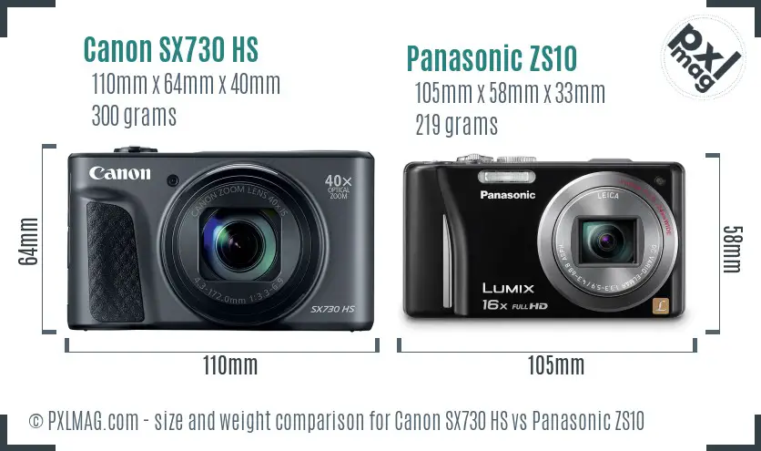 Canon SX730 HS vs Panasonic ZS10 size comparison