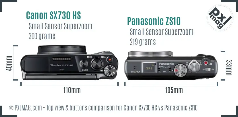 Canon SX730 HS vs Panasonic ZS10 top view buttons comparison