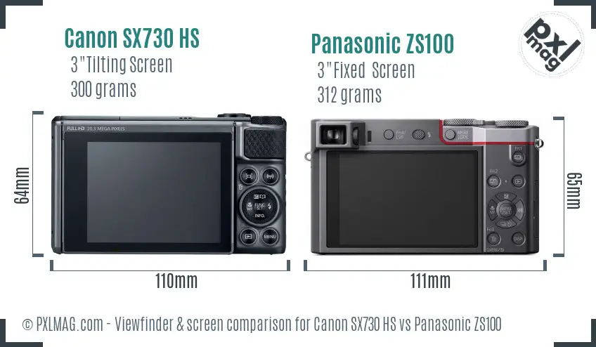 Canon SX730 HS vs Panasonic ZS100 Screen and Viewfinder comparison