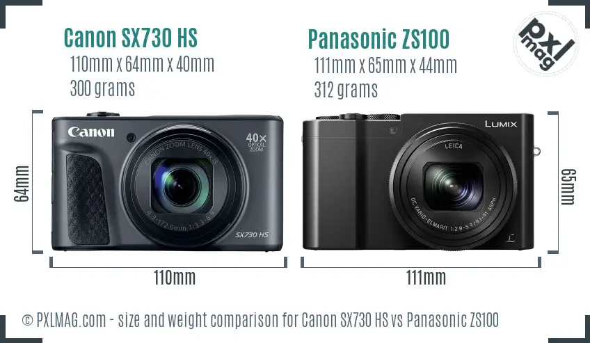 Canon SX730 HS vs Panasonic ZS100 size comparison