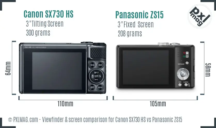 Canon SX730 HS vs Panasonic ZS15 Screen and Viewfinder comparison