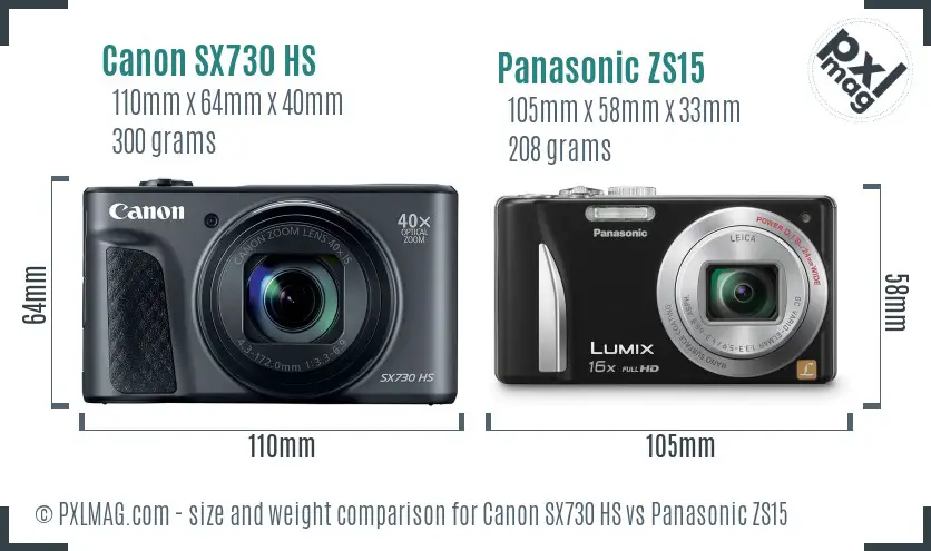 Canon SX730 HS vs Panasonic ZS15 size comparison