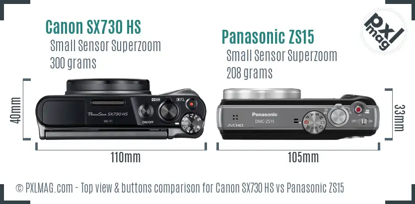 Canon SX730 HS vs Panasonic ZS15 top view buttons comparison