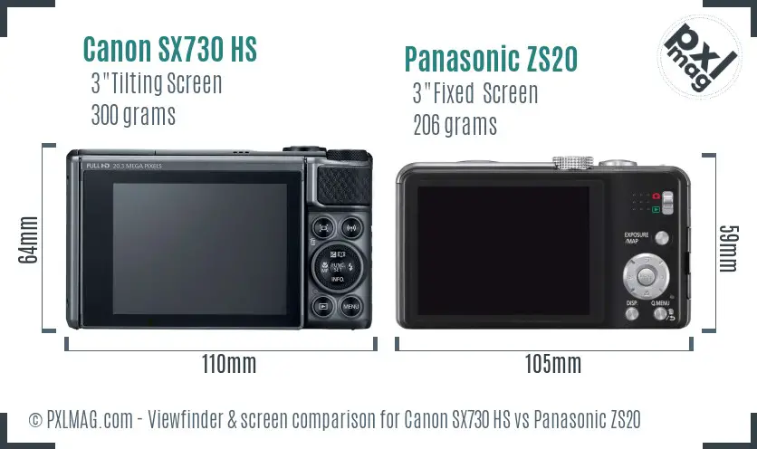 Canon SX730 HS vs Panasonic ZS20 Screen and Viewfinder comparison