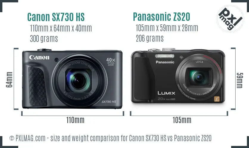 Canon SX730 HS vs Panasonic ZS20 size comparison