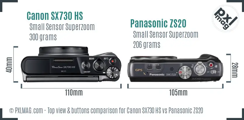 Canon SX730 HS vs Panasonic ZS20 top view buttons comparison