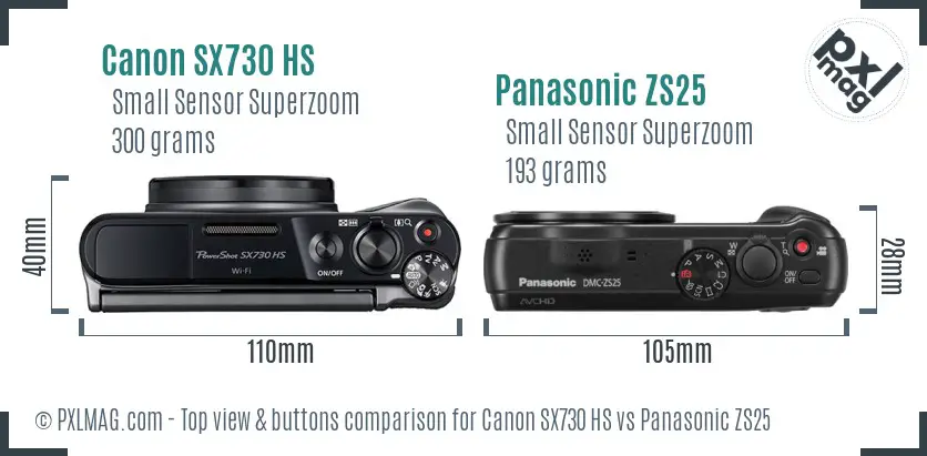 Canon SX730 HS vs Panasonic ZS25 top view buttons comparison