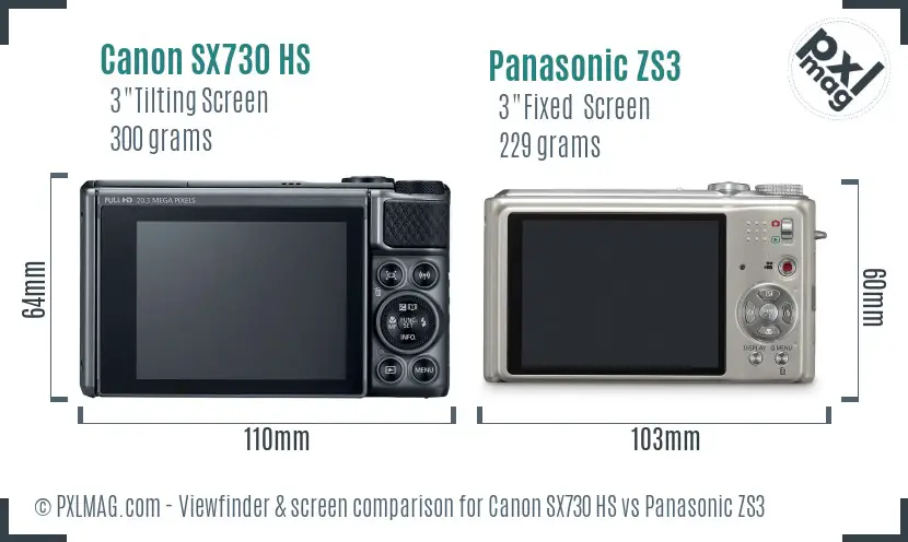 Canon SX730 HS vs Panasonic ZS3 Screen and Viewfinder comparison