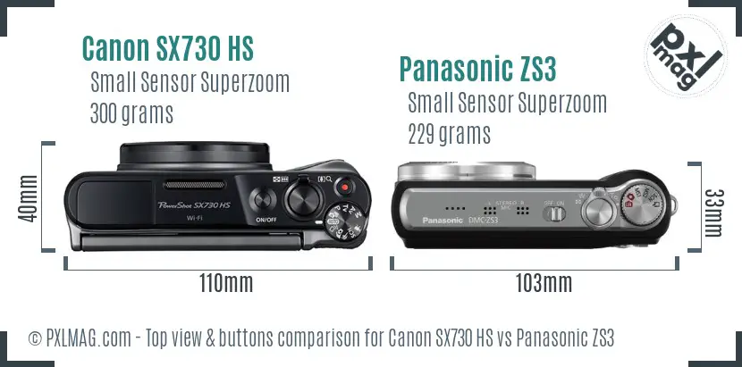 Canon SX730 HS vs Panasonic ZS3 top view buttons comparison