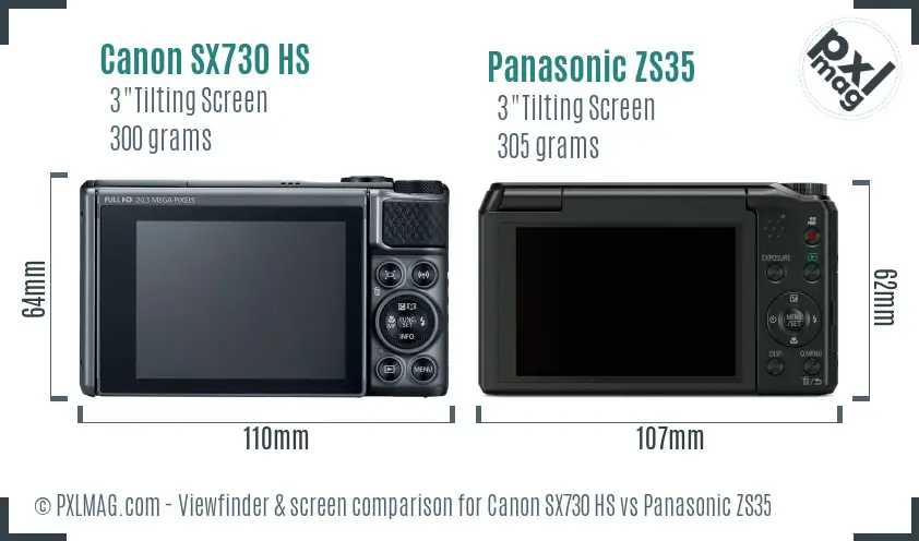 Canon SX730 HS vs Panasonic ZS35 Screen and Viewfinder comparison