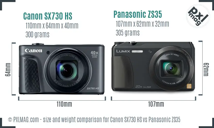 Canon SX730 HS vs Panasonic ZS35 size comparison