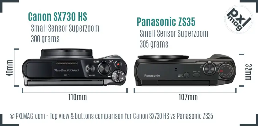 Canon SX730 HS vs Panasonic ZS35 top view buttons comparison