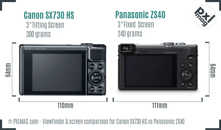 Canon SX730 HS vs Panasonic ZS40 Screen and Viewfinder comparison