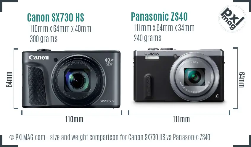 Canon SX730 HS vs Panasonic ZS40 size comparison