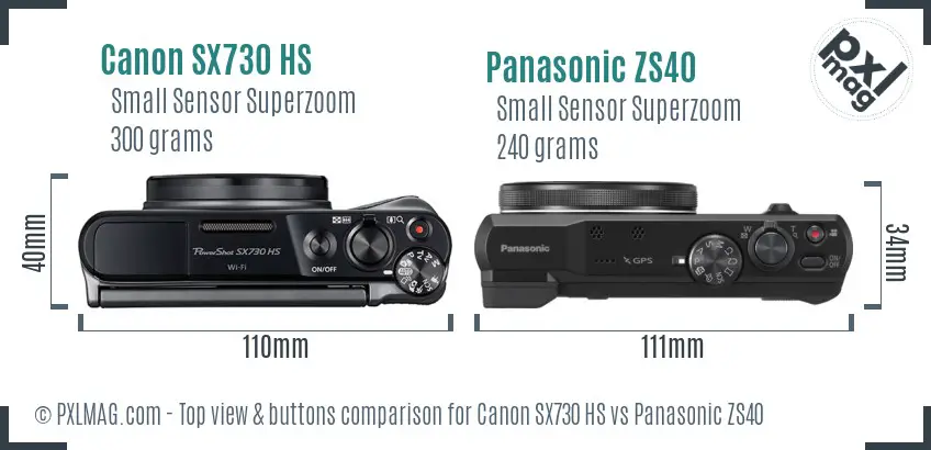 Canon SX730 HS vs Panasonic ZS40 top view buttons comparison